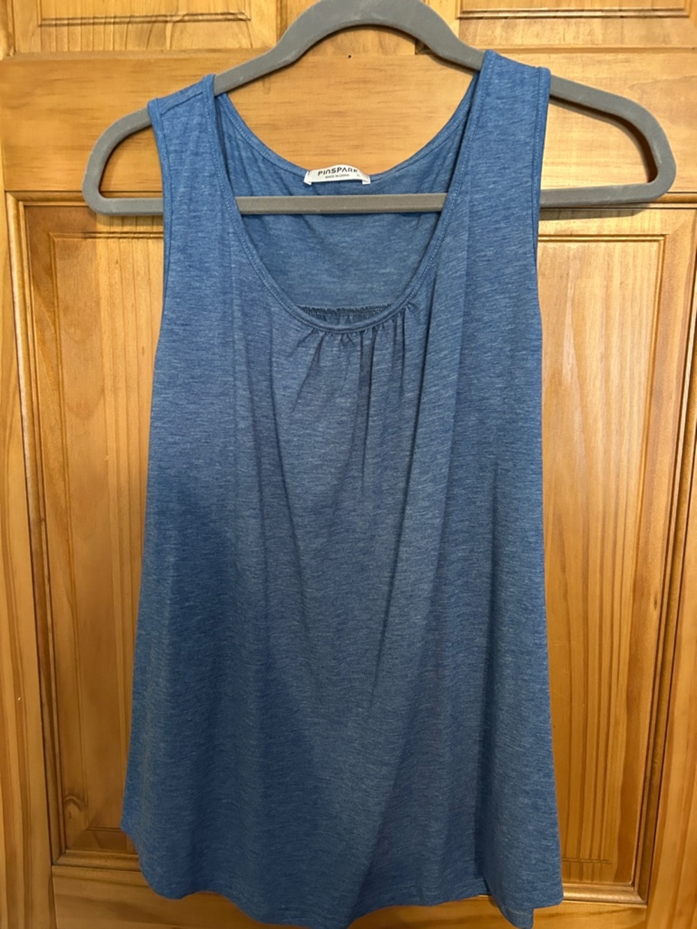 Pinspark Blue Gathered Scoop Neck Tank